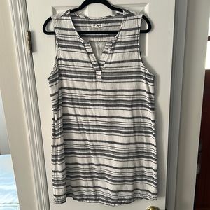 Blue and White Striped Sleeveless Linen Tunic Dress